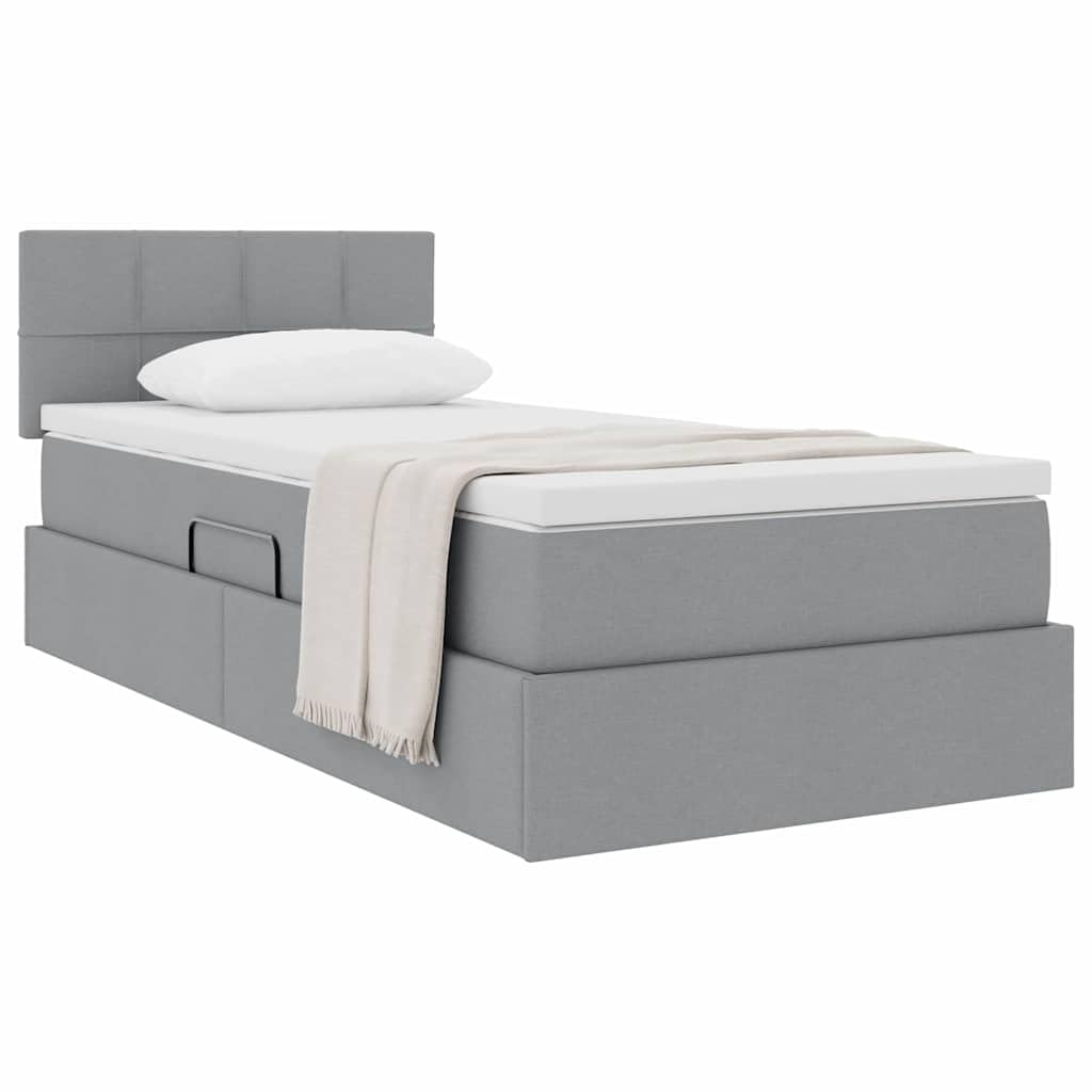 Cama de almacenamiento gris claro 100 x 200 cm con colchón, cabecero y clift hidráulico, cama individual moderna para dormitorio, material de madera y estructura de metal