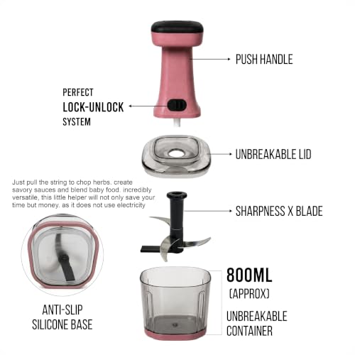 Image of TEKCOOL Food Chopper 800ml, 4 Blade Steel Large Manual Hand-Press Vegetable Chopper Mixer Cutter to Cut Onion, Salad, Tomato, Potato (Dusty Blush)