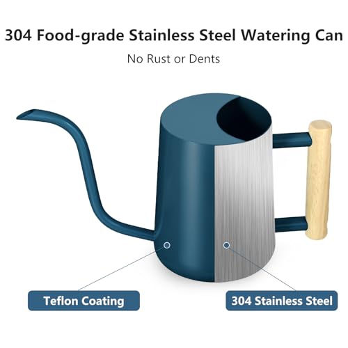 Image of Watering Can Indoor Plants, 35oz Small Stainless Steel Metal Watering Can Modern Decorative Watering Pot with Long Spout for Indoor House Plant Bonsai Garden Flowers (Dark Blue)