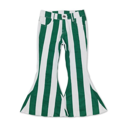 AUPYOOAU PP0330 stripegreen Jeans Western Little Girl Jeans Pants