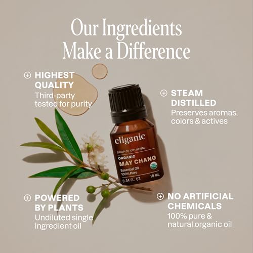 Image of Cliganic May Chang Essential Oil, 100% Pure Natural for Aromatherapy | Non-GMO Verified