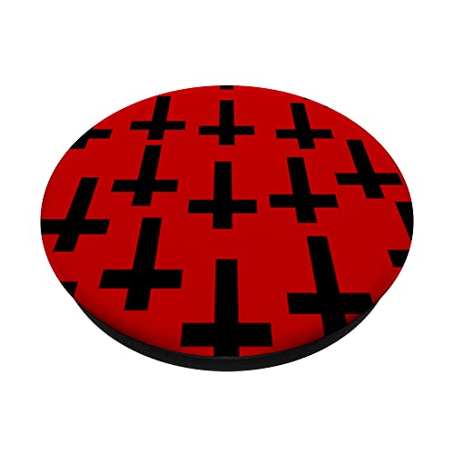 unholy upside down cross red PopSockets Swappable PopGrip, Black - Image 2