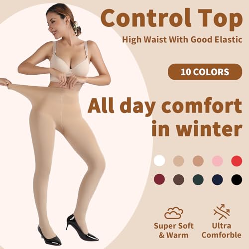 Image of DancMolly Opaque Fleece Lined Tights for Women, High Waist Warm Winter Thermal Control Top Pantyhose