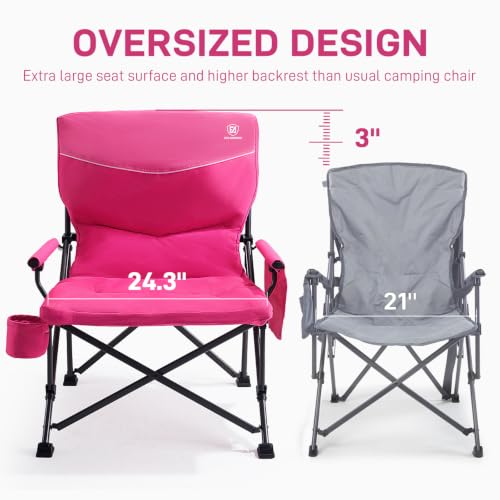 Image of EVER ADVANCED Padded Oversized Camping Chair for Women, Heavy Duty, Side Pockets, 500lbs, Pink