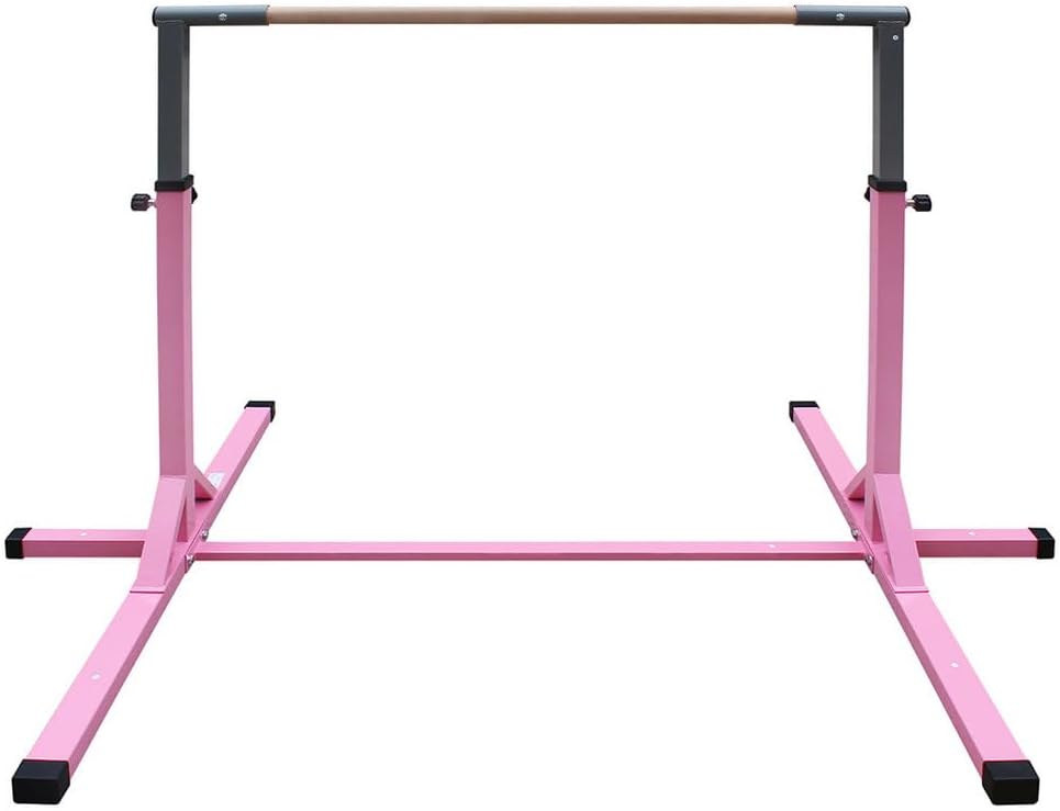 Gymnastics Bar for Kids, Folding Gymnastic Training Kip Bar with Adjustable Height, Home Expandable Horizontal Gymnastic Monkey Bars Equipment for Indoor/Outdoor Training,Pink