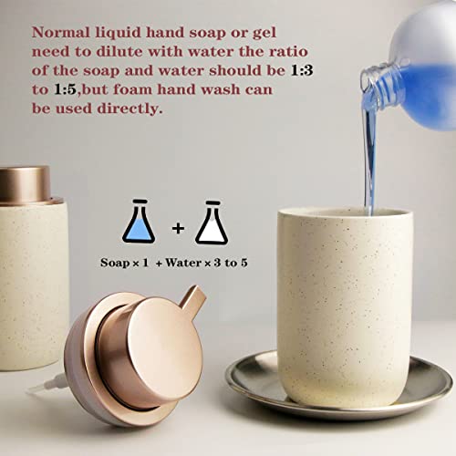 Girlufo Beige Foam Soap Dispenser,Foaming Soap Dispenser With Champagne Gold Pump For Countertop,Ceramic Hand Soap Dispenser For Bathroom,11.5Oz Kitchen Foaming Hand Soap Dispenser #TOP2