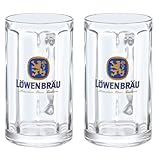 Zum Franziskaner 2 Stück LÖWENBRÄU Bierkrug 0,5 Liter Glas | Das Original | Glaskrug mit Henkel | Oktoberfest München Deutschland Tradition Biergarten Volksfest