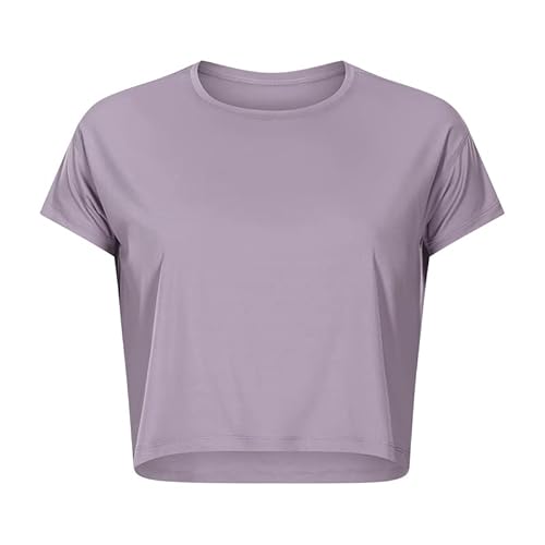 Micoson Women's Summer Workout Crop Tops Short Sleeve Round Neck T-Shirt Basic Tees Gray Purple Xs #TOP3