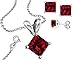 925 Sterling Silver Princess Cut Cubic Zirconia Synthetic Garnet Pendant and Earrings Combo Gift Set-1...
