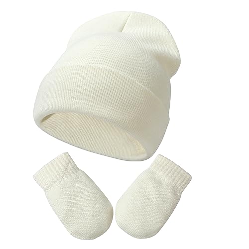 Image of Baby Beanie Hat Gloves Set, Kids Winter Warm Knit Hat with glvoes,Toddler Soft Beanie for Little Boys Little Girls Children