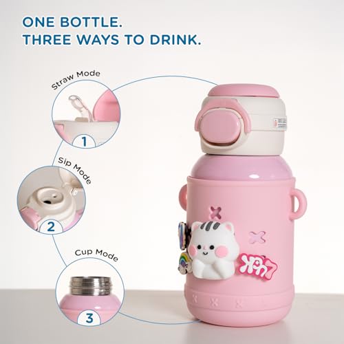 Image of Mee Mee Kiddo Kids Vacuum Insulated Water Bottle 550ml | SUS316L Stainless Steel | 3-in-1 Straw, Sip & Cup | Leakproof, BPA-Free | 24H Cold & 12H Hot | School Bottle with Strap