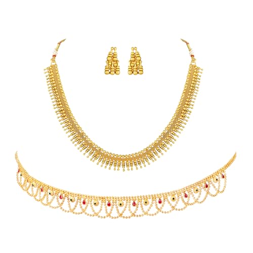 Image of Peora Gold Plated Bridal Jewellery Set with Kamarband Gift for Women Indian Traditional Ethnic Wedding