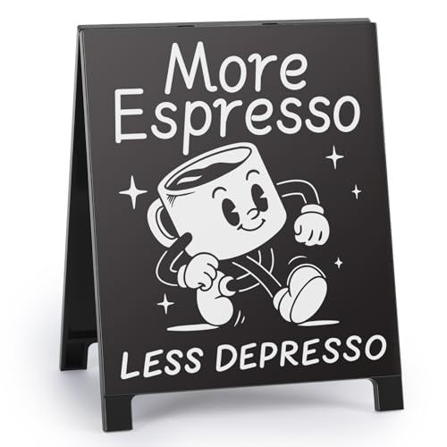Coffee Signs for Coffee Station More Espresso Less Depresso Inspirational Office Desk Decor Positive Gift for Coworker Women Men Home Office Kitchen Area Decor Plaque Table Centerpiece (Black)