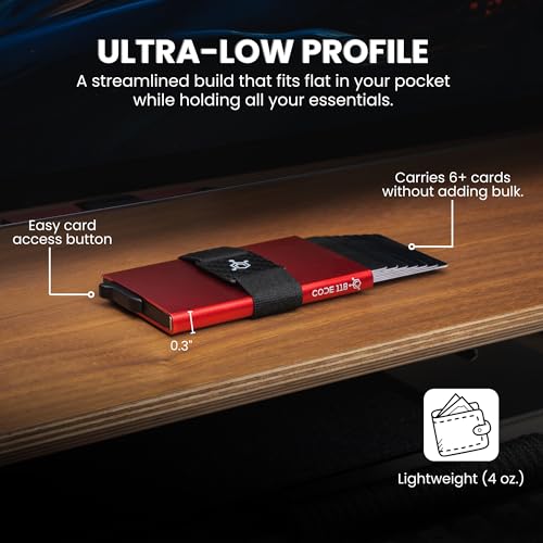 Image of CODE 118 Wallet for Men - Slim Minimalist Aluminum Smart Wallet with RFID Blocking - Compact cash and Credit card holder with Pop Up Ejector (Classic, Thermal Red)