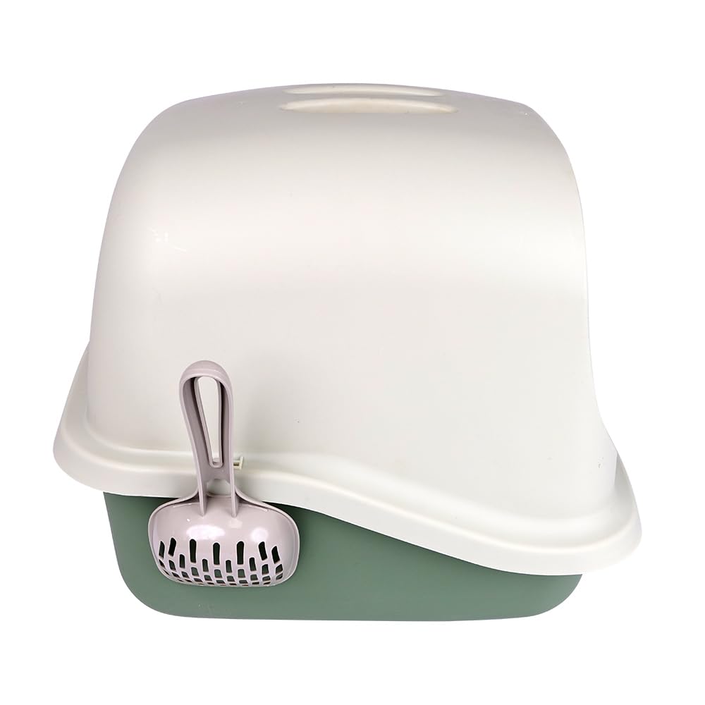 Scatola di sabbia per gatti con pala WC chiuso per animali domestici igienici e inodori per gatti con coperchio anti-perdite e privato 43 x 51 x 38 cm (verde)