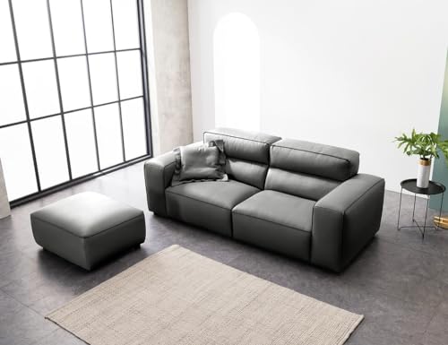 Image of Fabrique Georgia Leatherette 3 Seater Sturdy Look Sofa Set with Puffy | Premium Luxuries & Comfortable Furniture Perfect for Home Guests Office & Living Room | Wwith Moveable Headrest | Cement Grey1