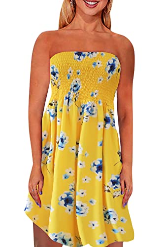 Image of Zyyfly Tube Top Dress Women Summer Beach Coverup Stretch Smocked Strapless Dress