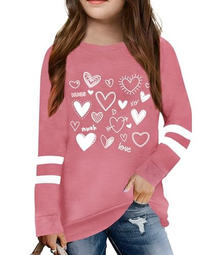 Image of LAZYCHILD Kids Valentine Shirt Girls Valentines Day Shirts Heart Graphic Long Sleeve Striped Tee Tops 5-14 Years