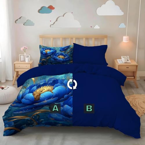 Housse de couette pivoine bleue 3 pièces pour des nuits de douceur - 5