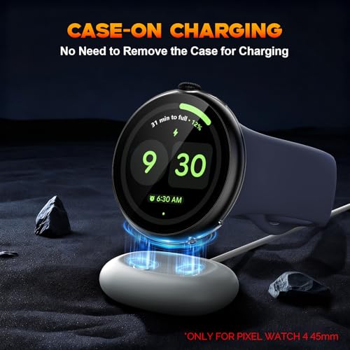 Image of Misxi 2-Pack Shockproof Case with Screen Protector Compatible for Google Pixel Watch 4 (2025) 45mm, Direct Charging High Sensitivity Curved Protective Cover with Tempered Glass for Pixel Watch 4, Transparent