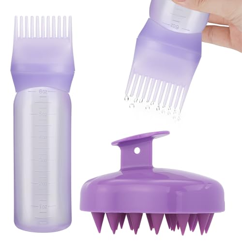 2 applicateurs d'huile capillaire, flacon applicateur d'huile capillaire et brosse de massage pour cuir chevelu