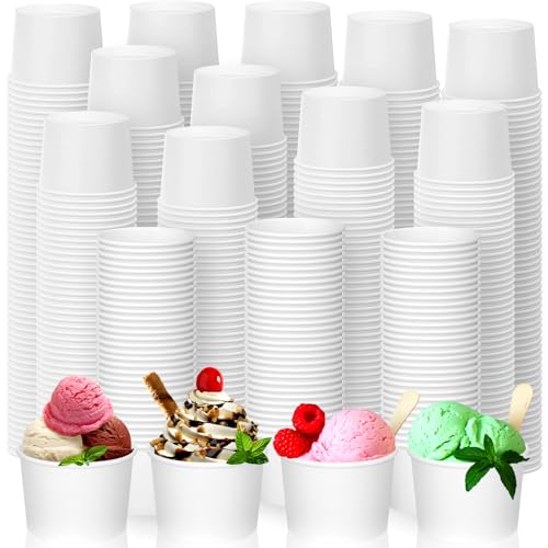 Image of Nuenen 800 Pcs 8 oz Summer Ice Cream Paper Cups Bulk Disposable Dessert Cups Solid Color Paper Dessert Bowls for Snack Sundae Spring Party Favors Ice Cream Bar Supplies (White)