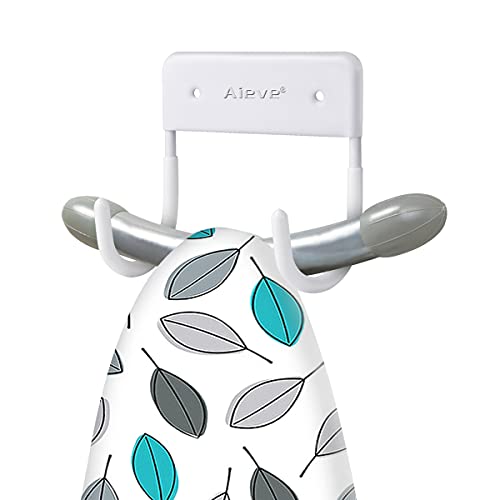 AIEVE Ironing Board Hanger Hook Large & Small Ironing Board Storage Wall Mounted Holder Bracket for Wall (Matte White)