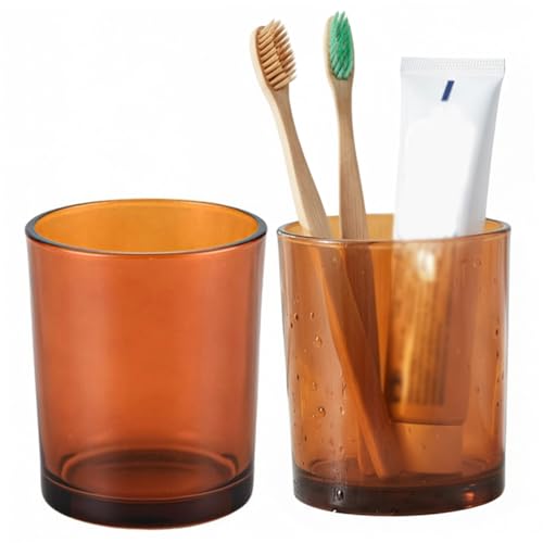 Gobelet de Brosse à Dents en Verre ambré, Porte-Brosse à Dents, Accessoires de Salle Bain, 9x8 cm, gobelet vanité Transparent pour Rangement sur comptoir