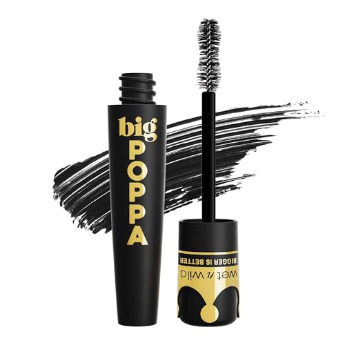 wet n wild, Big Poppa Mascara, Volumen Intenso, Máscara para Alargar las Pestañas, Fórmula Enriquecida con Aceite de Ricino y sin Escamas, Intensidad, Negro más Negro