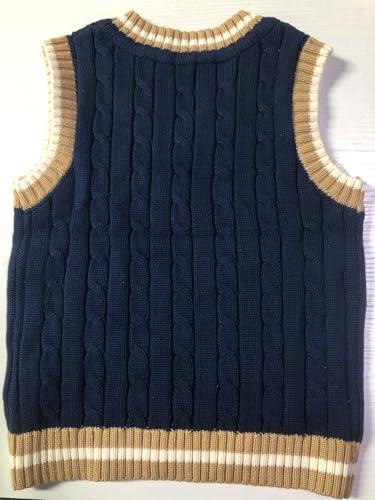 Boys' V-Neck Pullover Tank Top,Cable Knitted Academy Sweater Vest for Spring and Fall.2