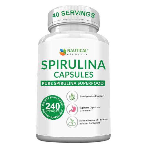 Spirulina Capsules 3000mg - 40 Servings Of Organic Spirulina Capsules - Rich in Protein Antioxidants & Vitamins - 240 Organic Espirulina Powder - Supports Immune & Cardiovascular Health