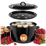 KADAX Casseruola smaltata da 15 litri, grande casseruola per la preparazione di marmellate e per conservare, pentola per marmellata con coperchio e manici (nero)