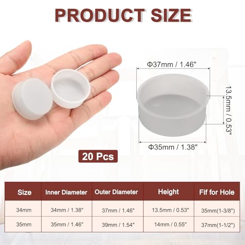 Image of uxcell 20pcs Plastic Hole Cover Plug for 35mm(1 3 /8 inch) Concealed Hinge Cup and Screw Hinge Hole Plugs Covers for Kitchen Cabinet Furniture, Light Gray
