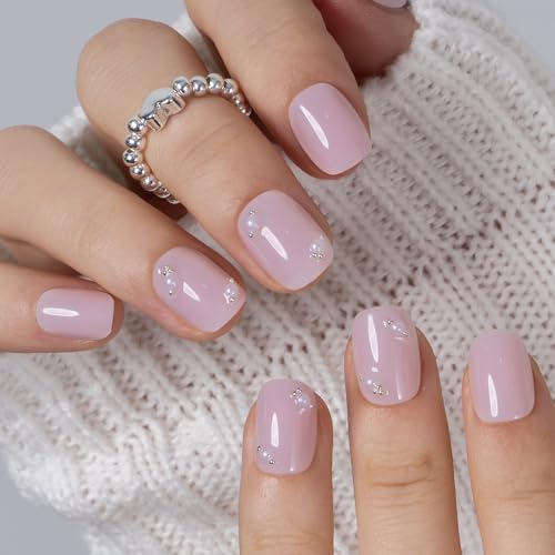 Image of CurvLife Soft Gel Press On Nails Square, Long-Lasting 32Pcs 16Size Reusable Stick On Fake Nails Kit with Glue Tabs, Glossy Salon-Style Manicure for Women Teens Beginners, At-Home (Pearl Whisper)