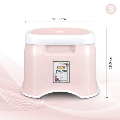 Image of RATAN PLASTICWARE Premia Bathroom Set (Bucket 25L X 1) + (Mug 1.5L X 1) + (Small Stool X 1) - Diaso Pink|Light Weight and Easy to Carry|Perfect for Use in Bathrooms, Kitchen & Wet Utility Areas