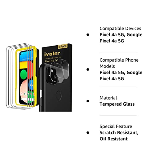 Ivoler [6 Pack] [4 Pack] Tempered Glass Screen Protector For Google Pixel 4A 5G With [2Pack] Camera Lens Protector With [Alignment Frame Easy Installation],Hd Clear Anti-Scratch Film,6.2 Inch #TOP7