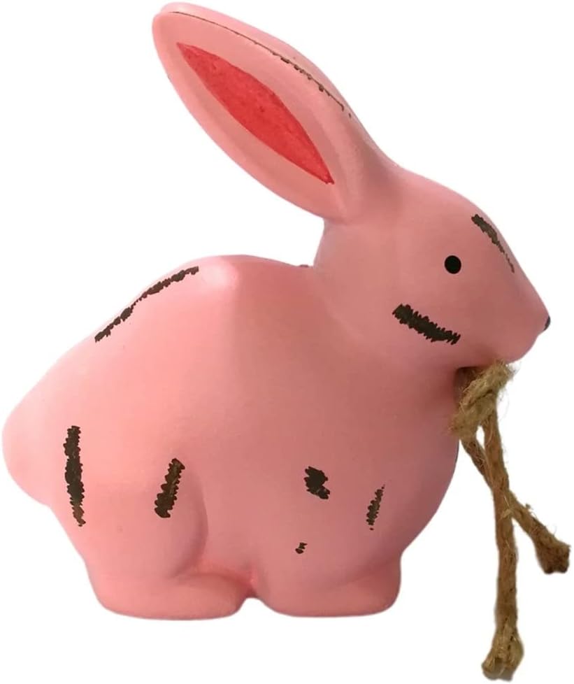 YANGMEIPink Easter Bunny Spring Easter Bunny Figurine Vintage Rustic Speckled Farmhouse Rabbit Statue Tray Table Centerpiece Mantels Decor Ornament