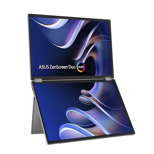 ASUS ZenScreen OLED MQ149CD - Dual 14 Zoll tragbarer USB Monitor - 21 Zoll Arbeitsbereich, 100% DCI-P3, WUXGA 1920x1200, 16:10, 1ms, DisplayHDR 400 TB - Typ-C USB, Mini HDMI, 360°-Scharnier, glänzend