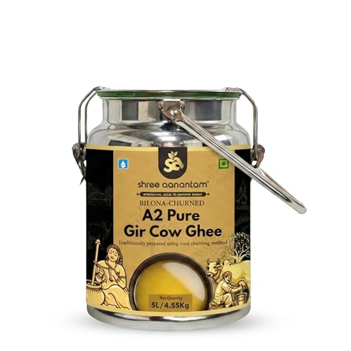 Image of Shree Aanantam A2 Gir Cow Ghee 5LTR Dolchi | Traditional Bilona Method | Curd- Churned - Cultured | Pure, Healthy and Natural Ghee | Grassfed Desi Cow Ghee