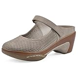 WHITE MOUNTAIN Women's Vinto 2 Heeled Mary Jane Clog, Lt.Taupe/Sueded/Smooth, 9 W