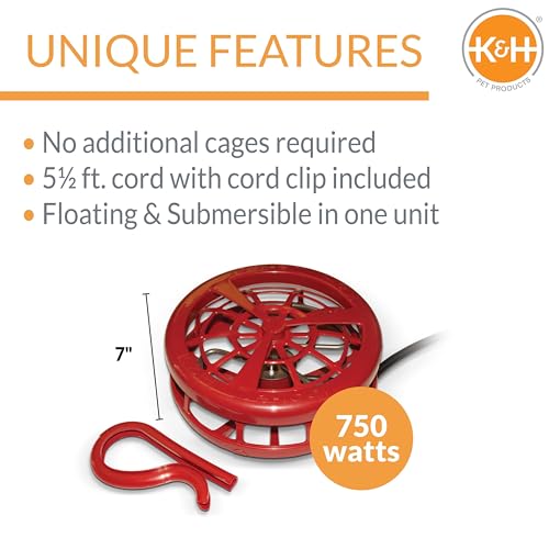 K&H Pet Products Stock Tank & Pond Heater, Ultimate Stock Tank Deicer w/ Cord Clip, Water Trough Heater for Horses, Cattle and Livestock, Full Cage, Floating, Submersible, Safety Listed - Red 750W by K&H Pet Products - Used condition - Image 2