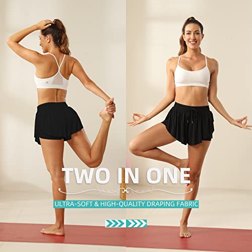 flowy athletic shorts for women running tennis butterfly shorts girls 2-in-1 double layer quick-drying comfy shorts