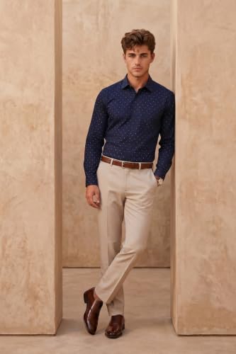 Image of Peter England Men's Cotton Slim Fit Ditsy Printed Full Sleeve Shirt