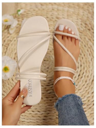 Image of GORGLITTER Women's Strappy Sandals Criss Cross Strap Flat Sandals Open Toe Slides Shoes