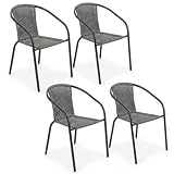 LOLAhome Pack 4 Sillas Jardín Exterior | Sillon Ratan Gris y Acero con epoxi Anticorrosión | Apilables | Cómodas y Resistentes | Balcón, Terraza o Jardín | Trivia