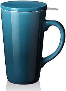 DOWAN Porcelain Tea Mug with Infuser and Lid, Teaware with Filter, 17 Oz