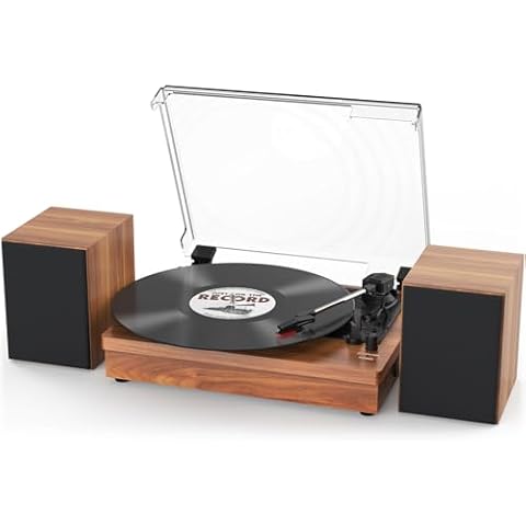 Record Player with Speakers, 3-Speed Vinyl Record Player with Dual Stereo Speakers Support Wireless Connection RCA Output Aux in USB Vintage Design Turntable Cover