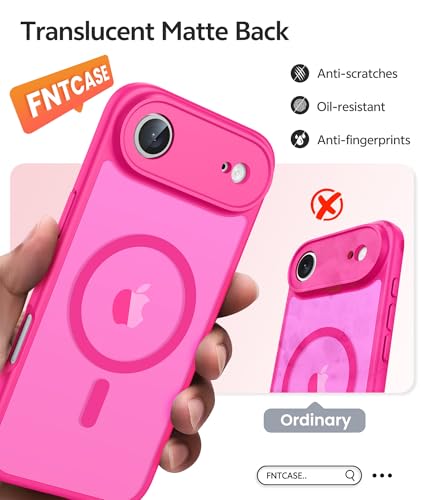 Image of FNTCASE for iPhone Air Case: [Compatible with Magsafe] Translucent Matte Cases with [Full Camera Protection] [Screen Protector] Military Grade Shockproof Protective Phone Cover - Hot Pink