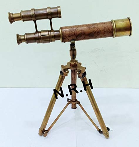 Vintage Nautico Marino Antico Ottone Pelle Telescopio Da Collezione 45.7cm - Foto 10