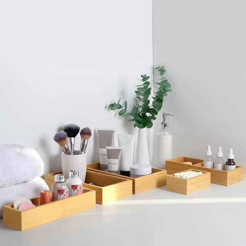 Image of HOKIPO Bamboo Desk Organizer for Office Home Kids Room Drawer Storage Box, 18X9X7 cm (NEW-5057)